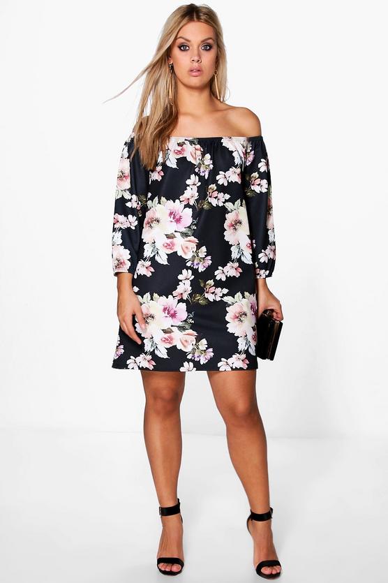 Plus Audrey Floral Printed Textured Shift Dress